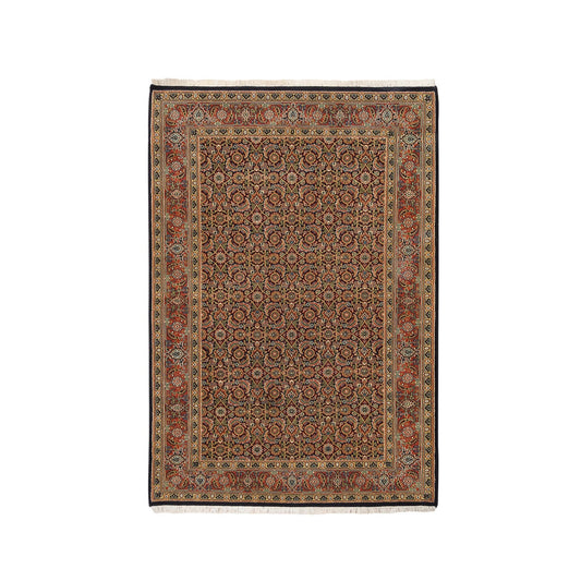Fine Oriental Wool Hand Knotted Rug Black Red 4.2X6.3 -O062978