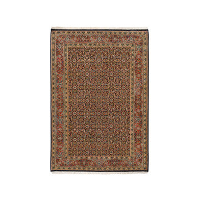 Fine Oriental Wool Hand Knotted Rug Black Red 4.2X6.3 -O062978