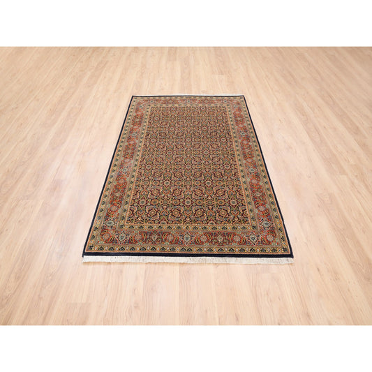 Fine Oriental Wool Hand Knotted Rug Black Red 4.2X6.3 -O062978