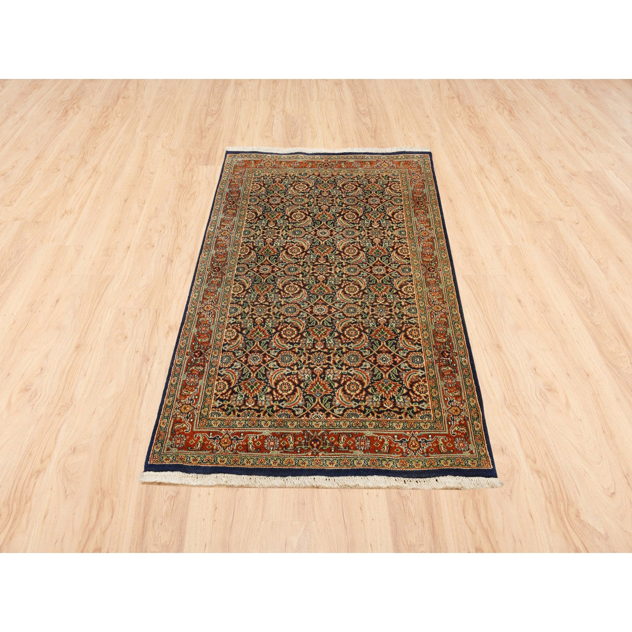 Fine Oriental Wool Hand Knotted Rug Black Red 3.1X5.2 -O062979