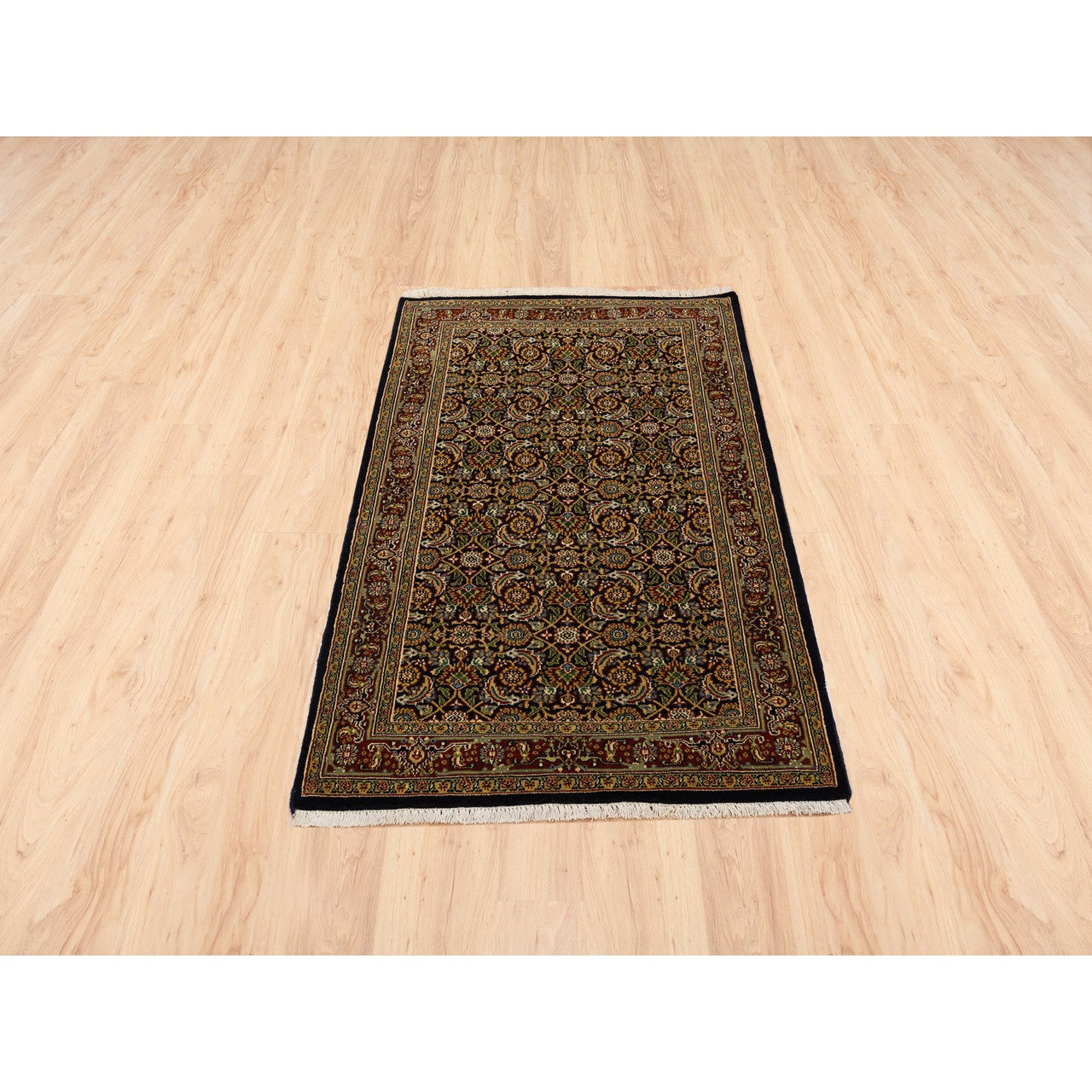 Fine Oriental Wool Hand Knotted Rug Black Red 3.2X5.0 -O062980