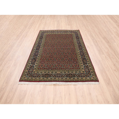 Fine Oriental Wool Hand Knotted Rug Red Midnight Blue 5.1X7.1 -O062994