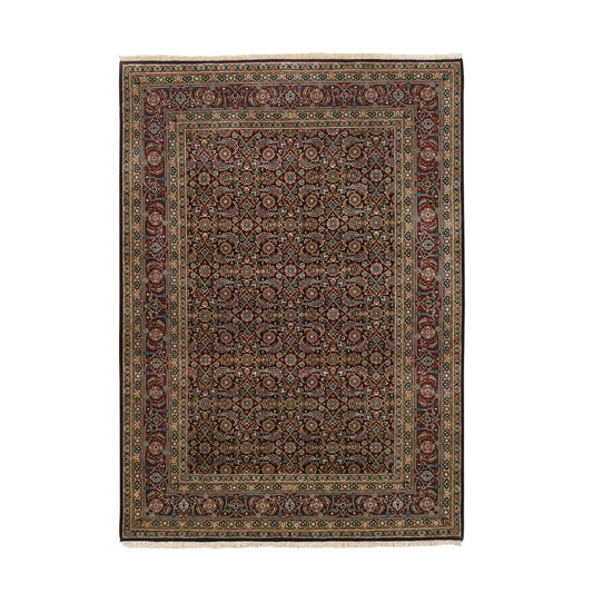 Fine Oriental Wool Hand Knotted Rug Black Red 5.2X7.4 -O062995