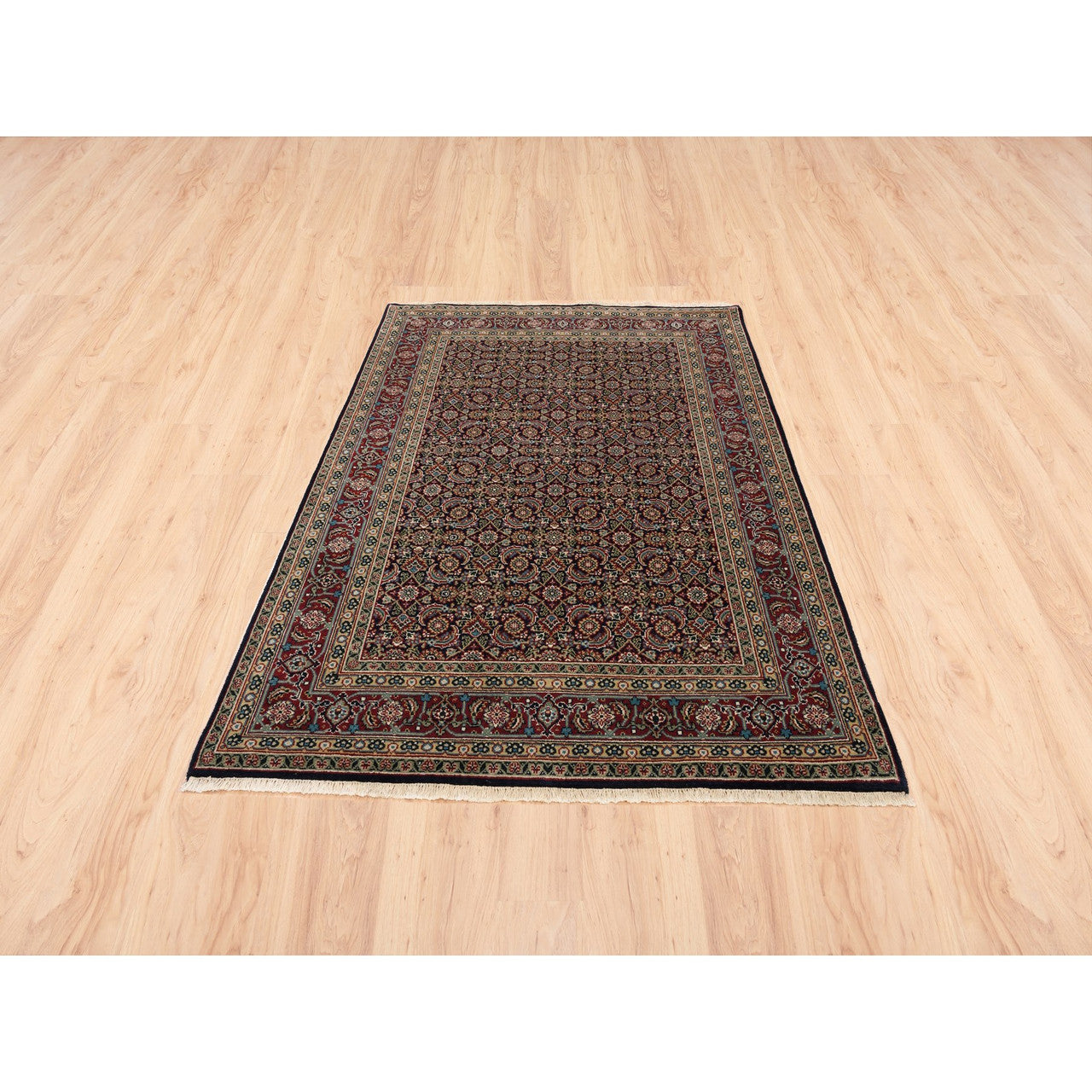 Fine Oriental Wool Hand Knotted Rug Black Red 5.2X7.4 -O062995