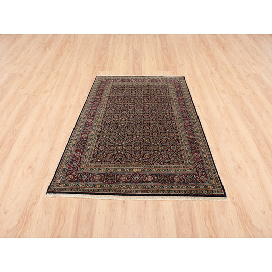 Fine Oriental Wool Hand Knotted Rug Black Red 5.2X7.4 -O062995