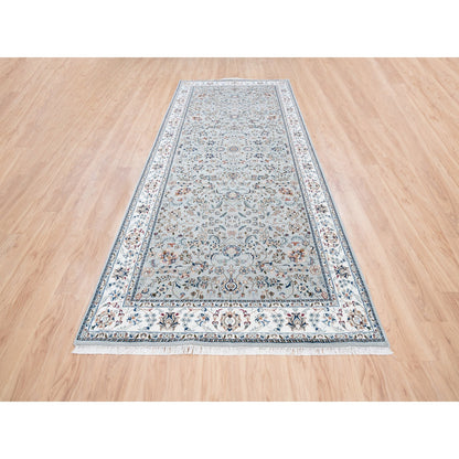Fine Oriental Wool Hand Knotted Rug Grey Ivory 5.1X12.5 -O062996