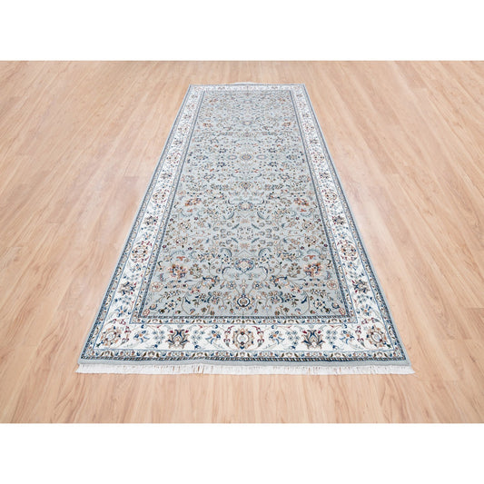 Fine Oriental Wool Hand Knotted Rug Grey Ivory 5.1X12.5 -O062996