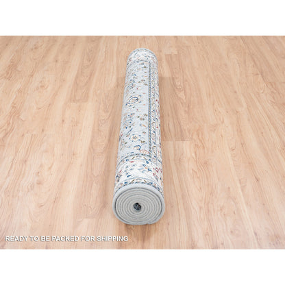 Fine Oriental Wool Hand Knotted Rug Grey Ivory 5.1X12.5 -O062996
