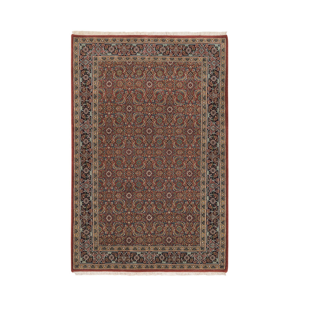 Fine Oriental Wool Hand Knotted Rug Red Midnight Blue 4.0X6.3 -O062997