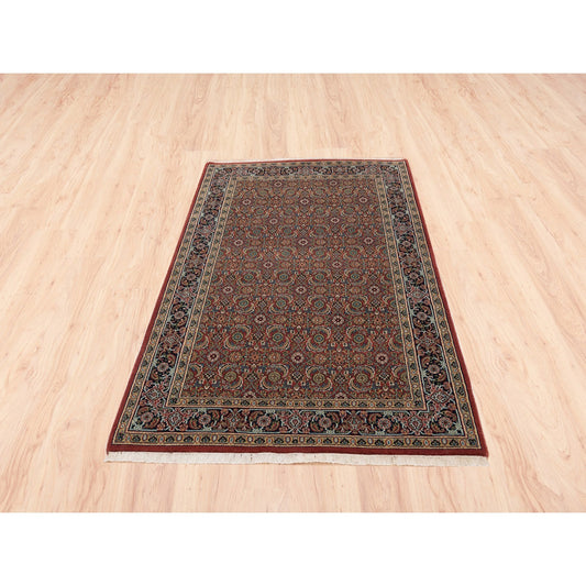 Fine Oriental Wool Hand Knotted Rug Red Midnight Blue 4.0X6.3 -O062997