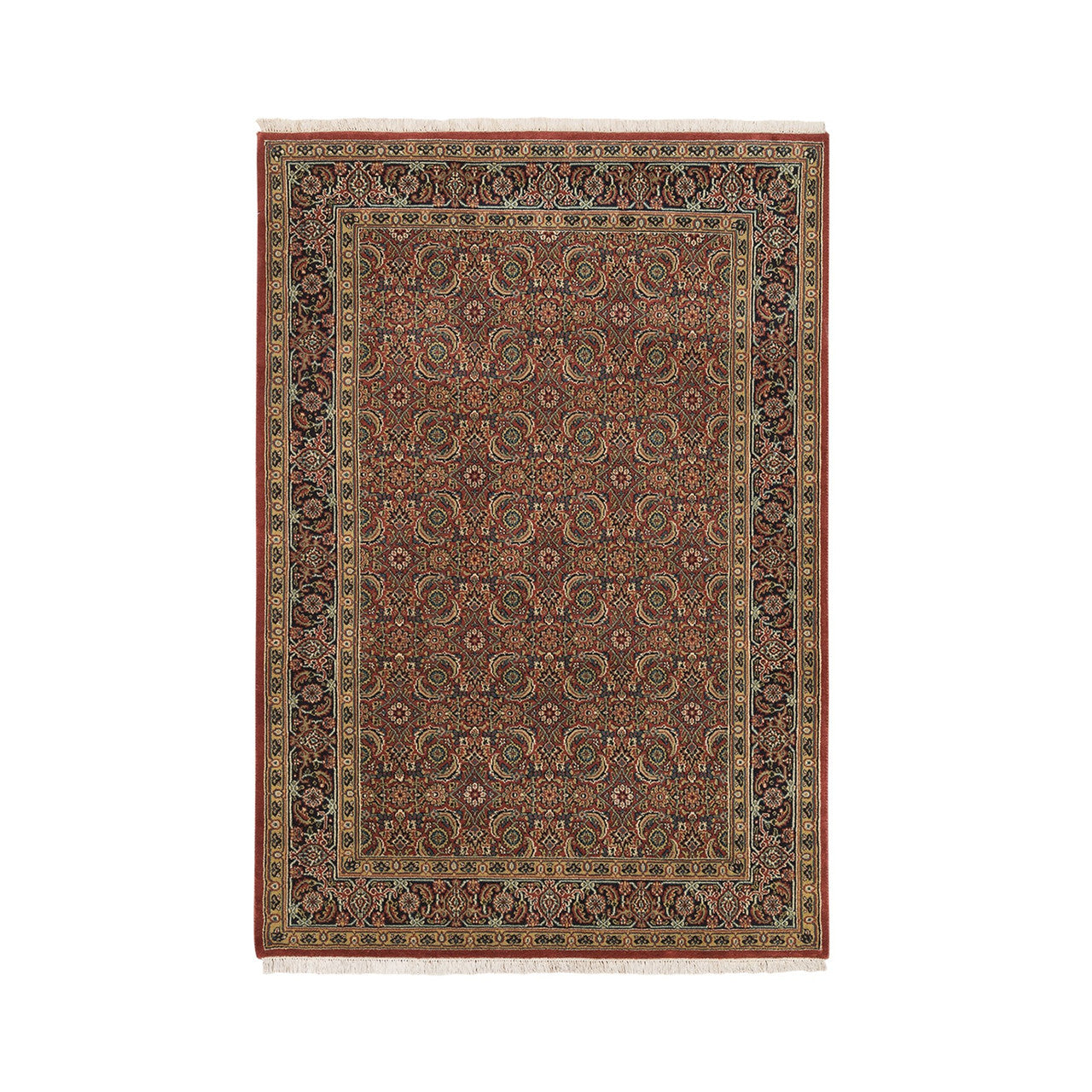 Fine Oriental Wool Hand Knotted Rug Red Midnight Blue 4.1X6.1 -O062998