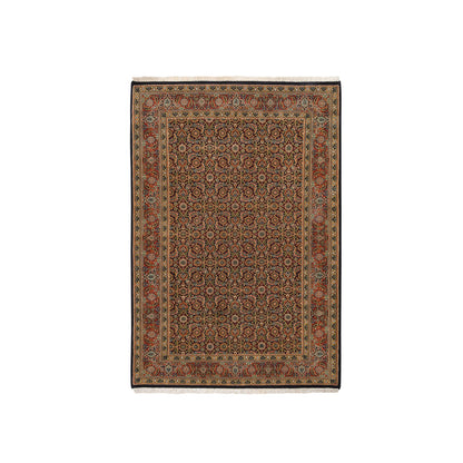 Fine Oriental Wool Hand Knotted Rug Black Red 4.0X6.2 -O063000