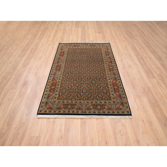 Fine Oriental Wool Hand Knotted Rug Black Red 4.0X6.2 -O063000