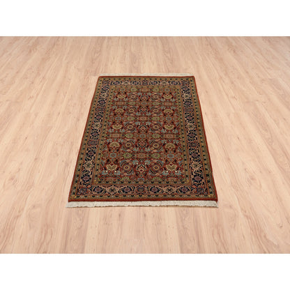 Fine Oriental Wool Hand Knotted Rug Red Midnight Blue 2.7X4.0 -O063003