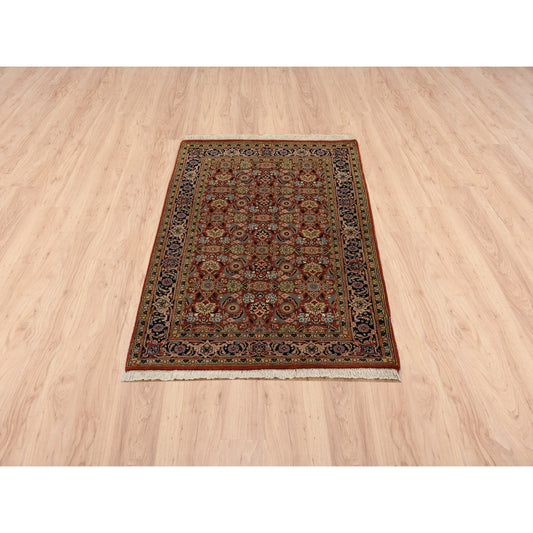Fine Oriental Wool Hand Knotted Rug Red Midnight Blue 2.7X4.0 -O063003