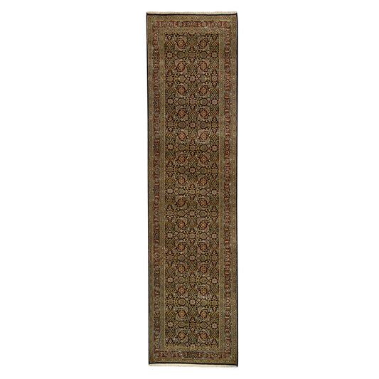 Fine Oriental Wool Hand Knotted Rug Black Midnight Blue 2.6X10.0 -O063006