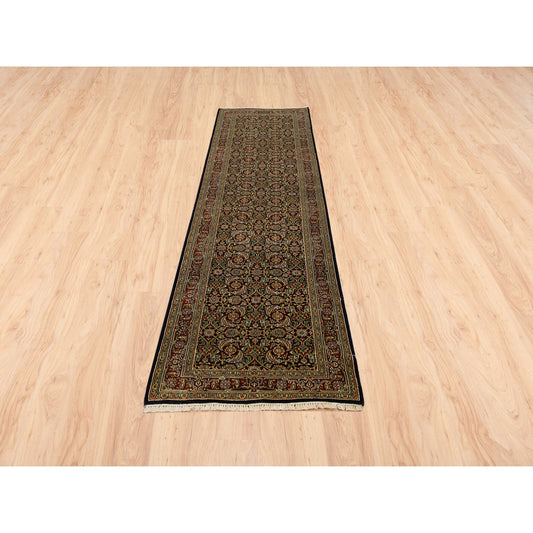 Fine Oriental Wool Hand Knotted Rug Black Midnight Blue 2.6X10.0 -O063006