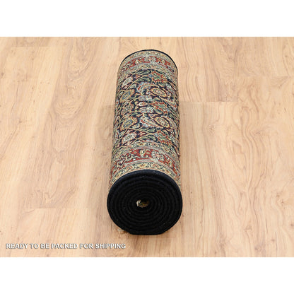 Fine Oriental Wool Hand Knotted Rug Black Midnight Blue 2.6X10.0 -O063006