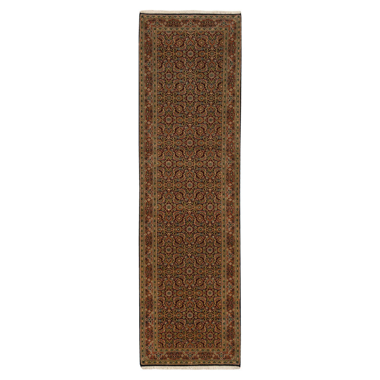 Fine Oriental Wool Hand Knotted Rug Black Red 2.8X9.9 -O063011