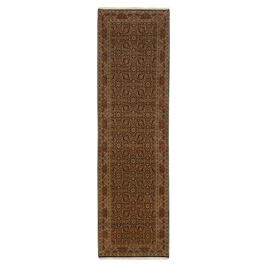 Fine Oriental Wool Hand Knotted Rug Black Red 2.8X9.9 -O063011