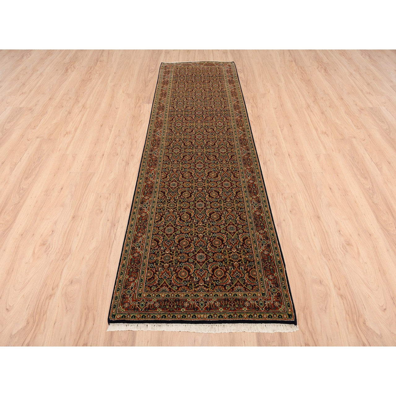 Fine Oriental Wool Hand Knotted Rug Black Red 2.8X9.9 -O063011