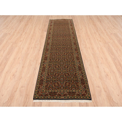 Fine Oriental Wool Hand Knotted Rug Black Red 2.8X9.9 -O063011