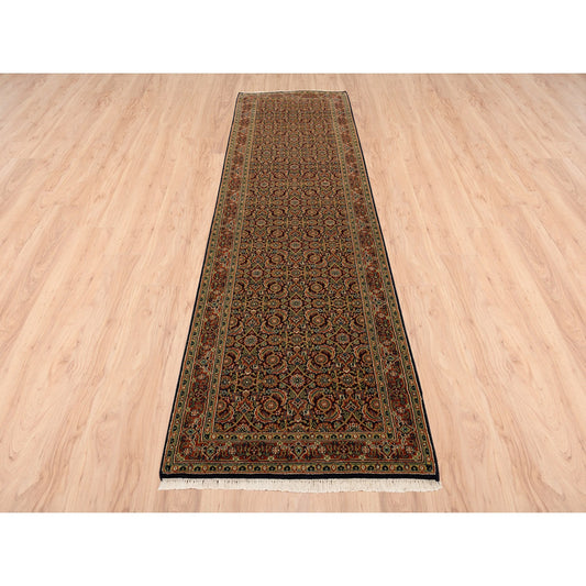 Fine Oriental Wool Hand Knotted Rug Black Red 2.8X9.9 -O063011