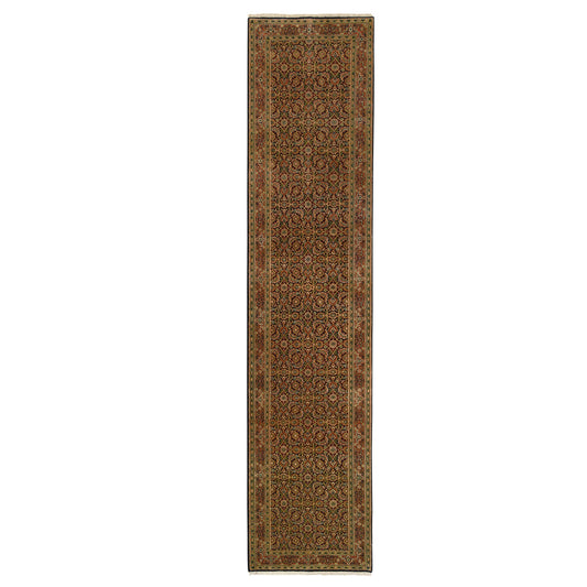 Fine Oriental Wool Hand Knotted Rug Black Red 2.9X12.4 -O063023