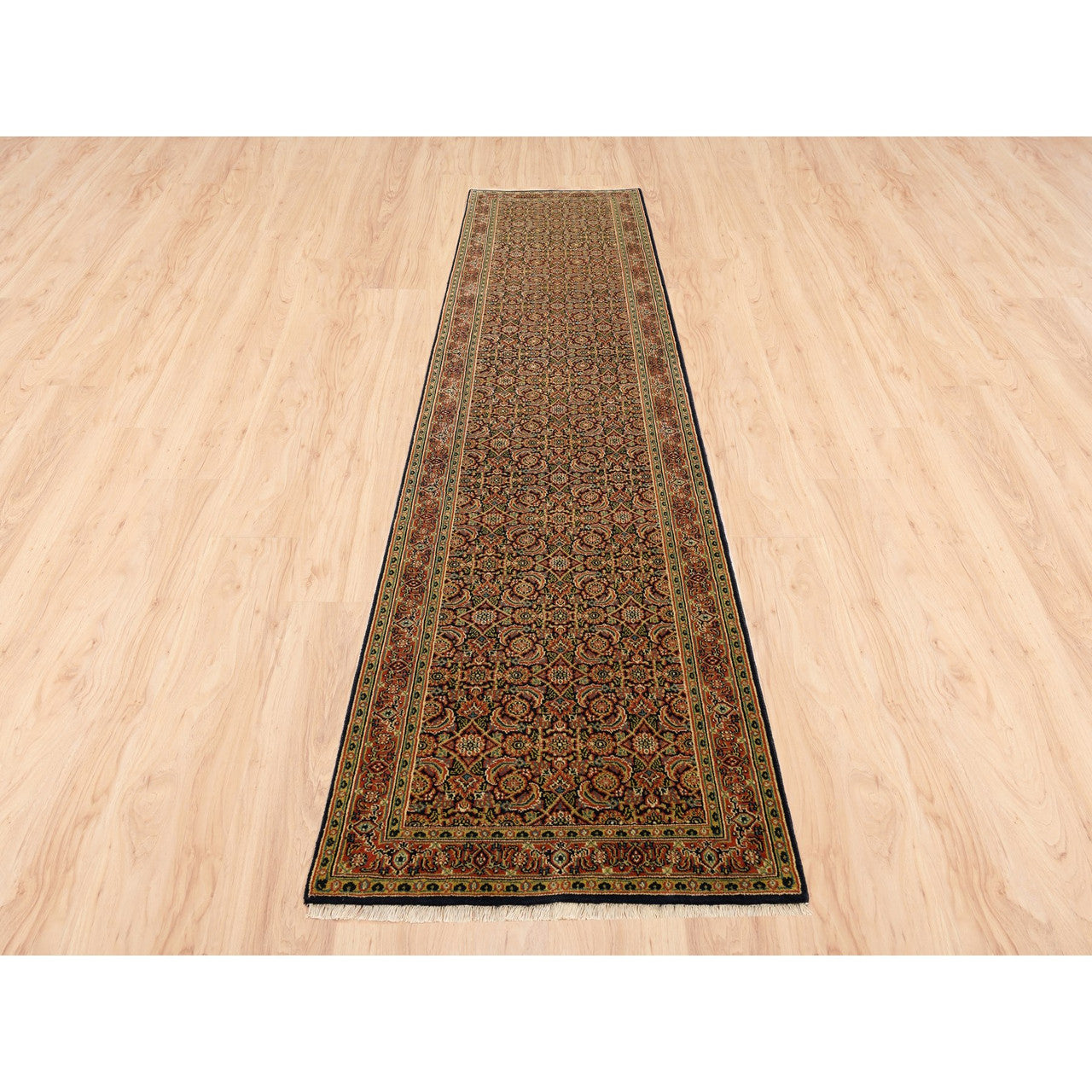 Fine Oriental Wool Hand Knotted Rug Black Red 2.9X12.4 -O063023