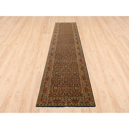 Fine Oriental Wool Hand Knotted Rug Black Red 2.9X12.4 -O063023