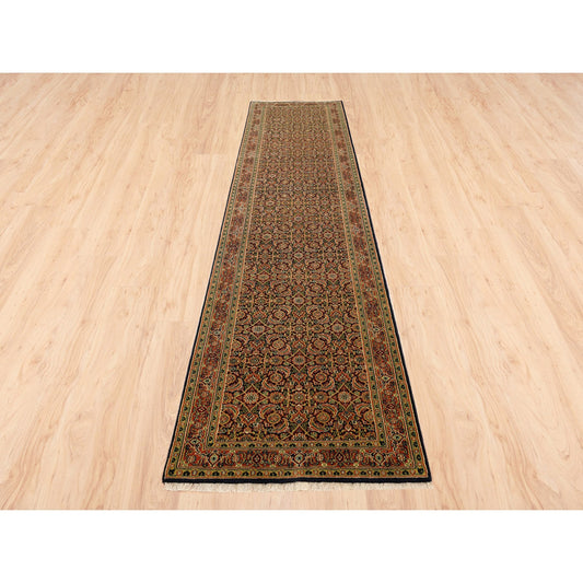 Fine Oriental Wool Hand Knotted Rug Black Red 2.9X12.4 -O063023