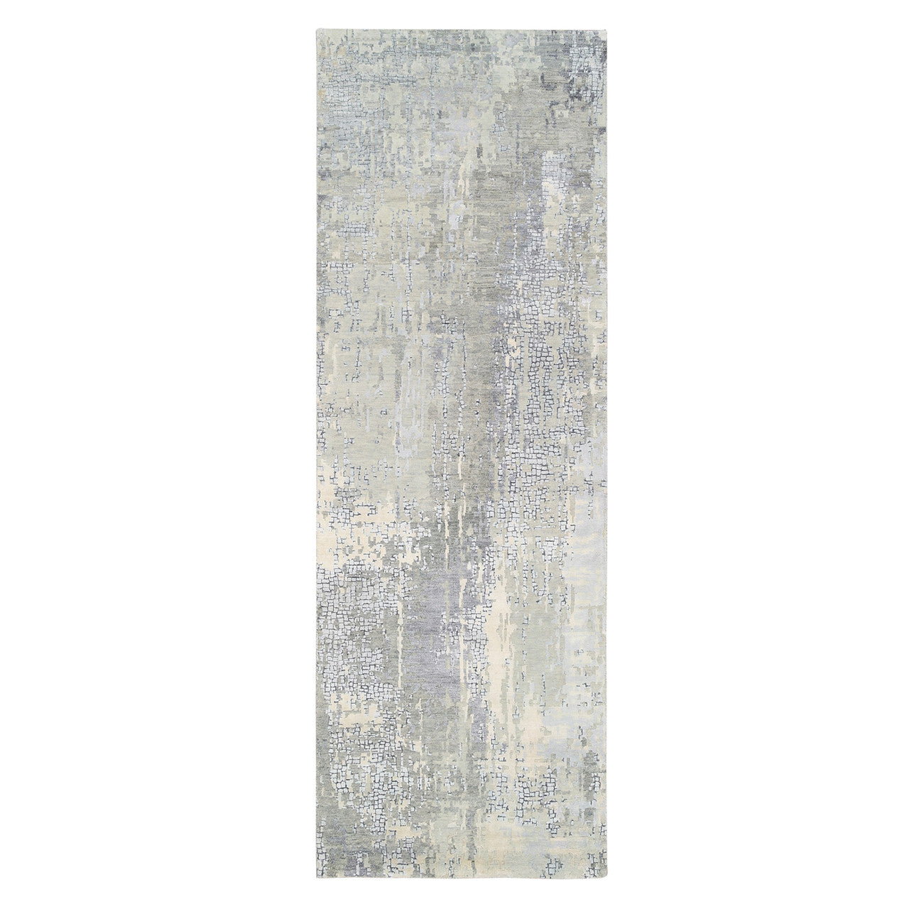 Gray 4'0" x 12'0" Modern and Contemporary Hand knotted Wool/Silk Rug - Sku: O063061