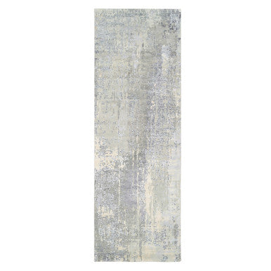 Modern and Contemporary Wool & Silk Hand Knotted Rug Grey No Border 4.0X12.0 -O063061