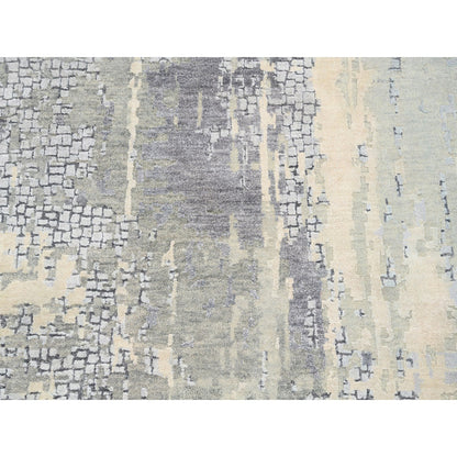 Modern and Contemporary Wool & Silk Hand Knotted Rug Grey No Border 4.0X12.0 -O063061