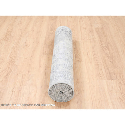 Modern and Contemporary Wool & Silk Hand Knotted Rug Grey No Border 4.0X12.0 -O063061