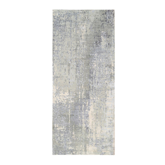 Modern and Contemporary Wool & Silk Hand Knotted Rug Grey No Border 4.1X9.9 -O063062
