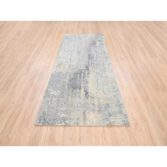 Modern and Contemporary Wool & Silk Hand Knotted Rug Grey No Border 4.1X9.9 -O063062