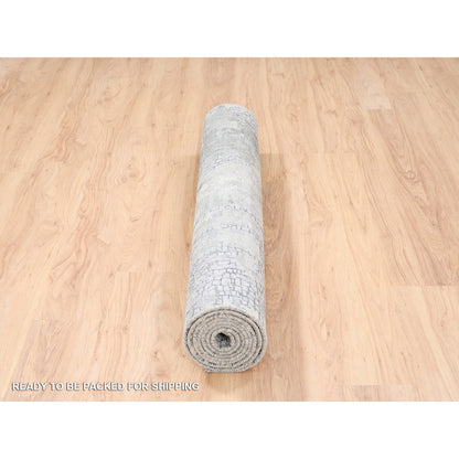 Modern and Contemporary Wool & Silk Hand Knotted Rug Grey No Border 4.1X9.9 -O063062