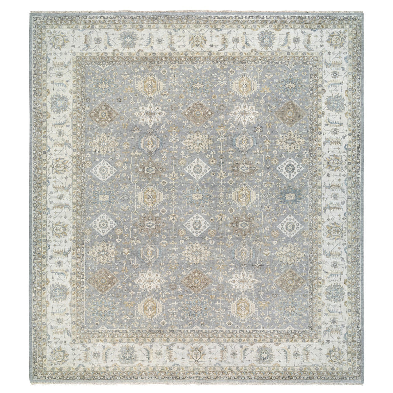 Heriz Wool Hand Knotted Rug Grey Ivory 14.0X16.0 -O063068