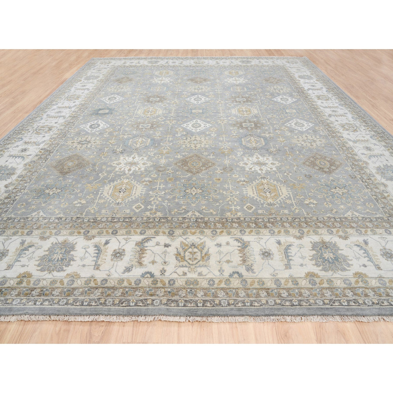 Heriz Wool Hand Knotted Rug Grey Ivory 14.0X16.0 -O063068