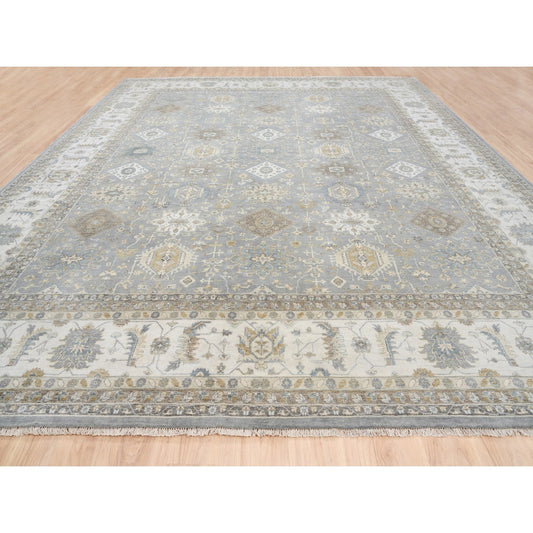 Heriz Wool Hand Knotted Rug Grey Ivory 14.0X16.0 -O063068