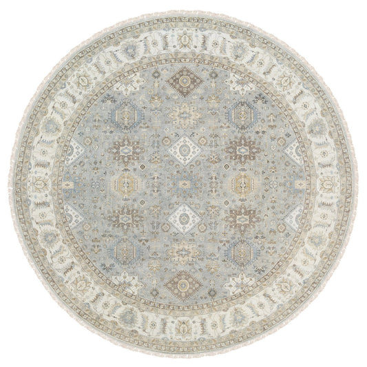 Heriz Wool Hand Knotted Rug Grey Ivory 12.0X12.0 -O063069