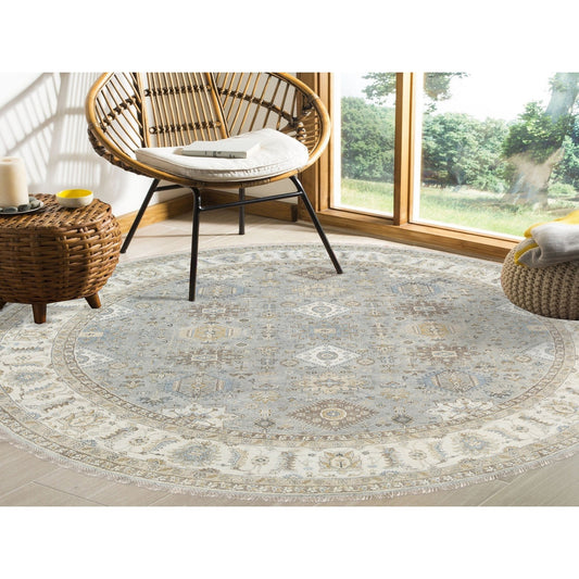 Heriz Wool Hand Knotted Rug Grey Ivory 12.0X12.0 -O063069