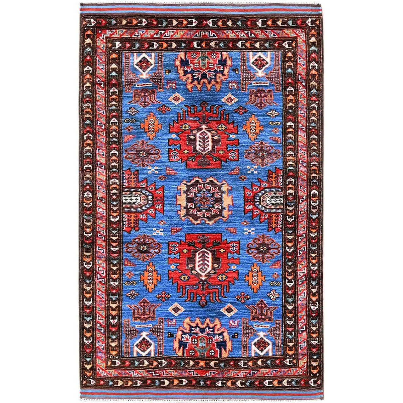 Kazak Wool Hand Knotted Rug Blue 2.11x4.8 -O0630