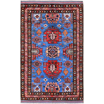 Kazak Wool Hand Knotted Rug Blue 2.11x4.8 -O0630