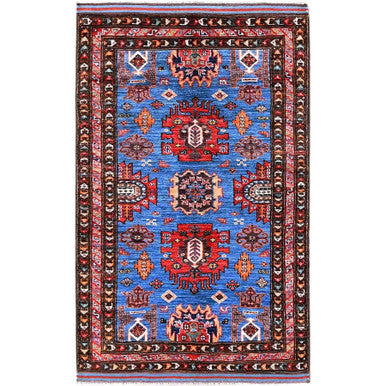 Kazak Wool Hand Knotted Rug Blue 2.11x4.8 -O0630