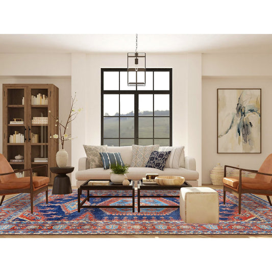 Heriz Wool Hand Knotted Rug Blue Red 9.1X12.0 -O063100