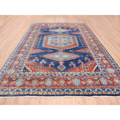 Heriz Wool Hand Knotted Rug Blue Red 9.1X12.0 -O063100