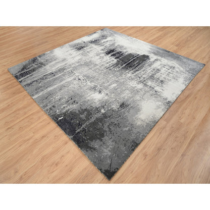 Modern and Contemporary Wool & Silk Hand Knotted Rug Ivory No Border 8.0X8.1 -O063178