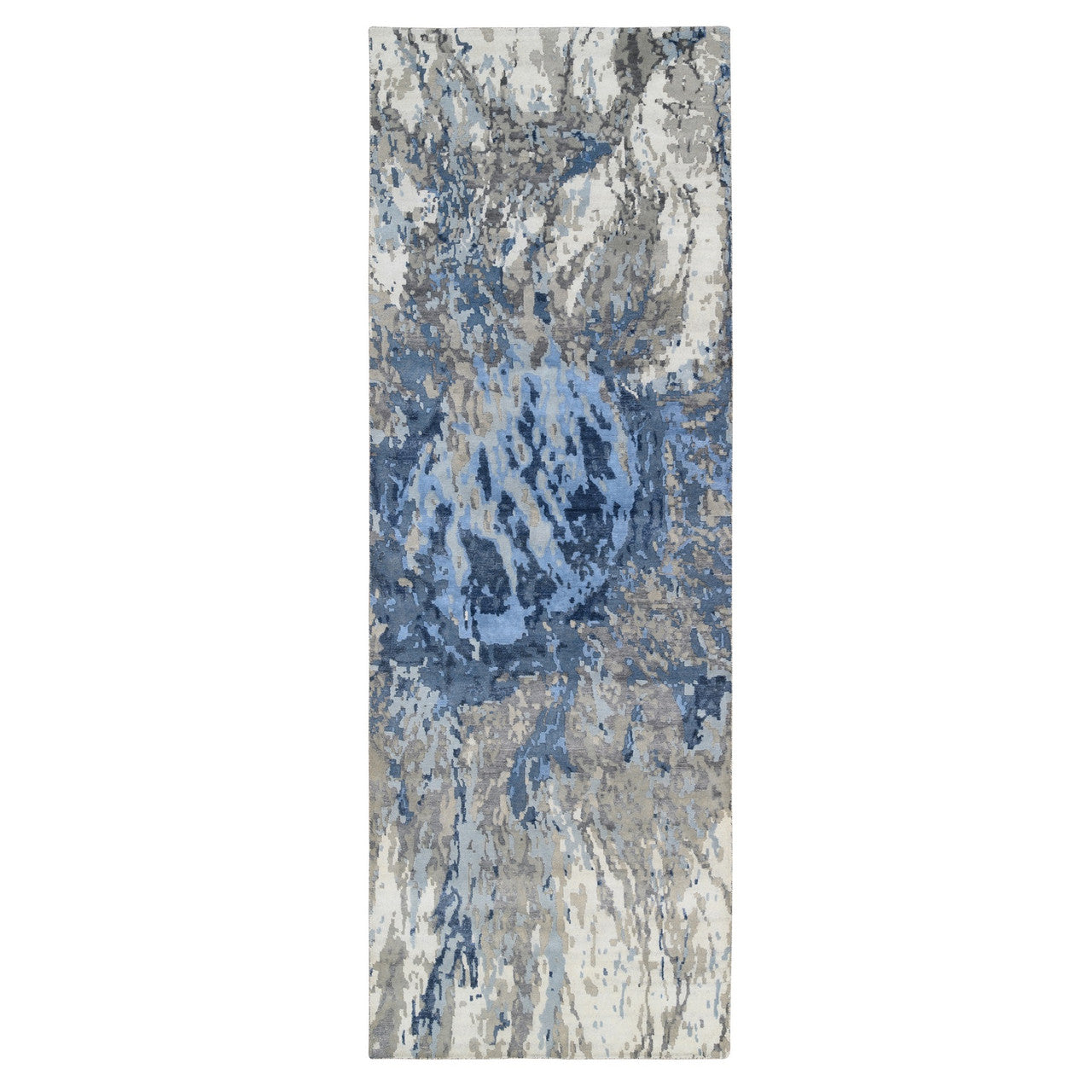 Ivory 4'0" x 11'9" Modern and Contemporary Hand knotted Wool/Silk Rug - Sku: O063182